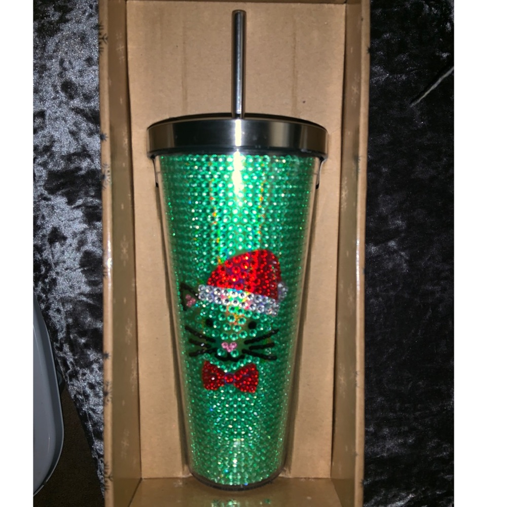 Christmas cat tumbler with straw NEW
